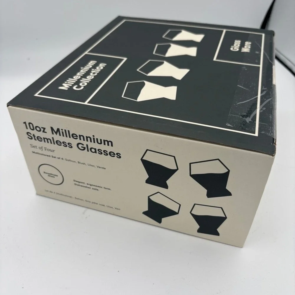 Yield Millennium Stemless Glasses Set of 4 10oz Multicolor NEW Borosilicate